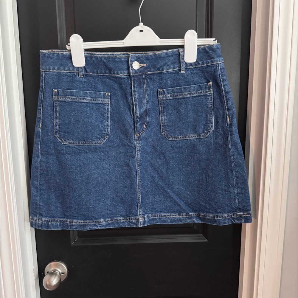 LOFT Dark Blue Denim A-Line Mini Skirt